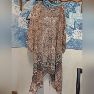 Peach Floral Kimono Cardigan Duster S Corset Back Dainty Sheer Fairy Cottagecore